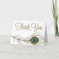 Tarjeta de agradecimiento de pluma de pavo real ca