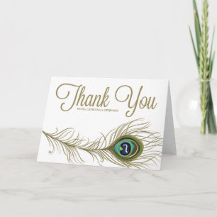Tarjeta de agradecimiento de pluma de pavo real ca