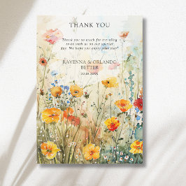 Tarjeta de agradecimiento de pradera de flores sil