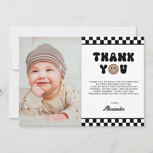 Tarjeta de agradecimiento de primer cumpleaños de  (Anverso)
