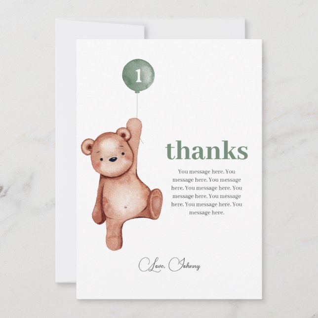 Tarjeta de agradecimiento de primer cumpleaños Ted (Anverso)