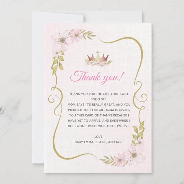 Tarjeta de agradecimiento de Princess Baby Shower (Anverso)