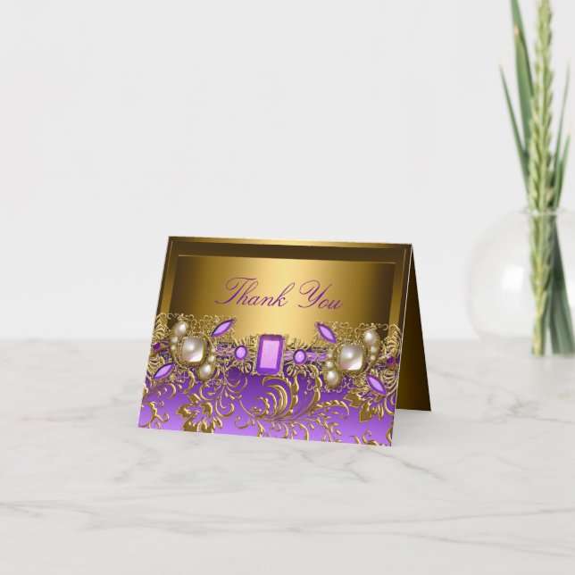 Tarjeta de agradecimiento de Purple Gem & Pearls (Anverso)