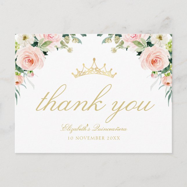 tarjeta de agradecimiento de quinceanera rosa eleg (Anverso)