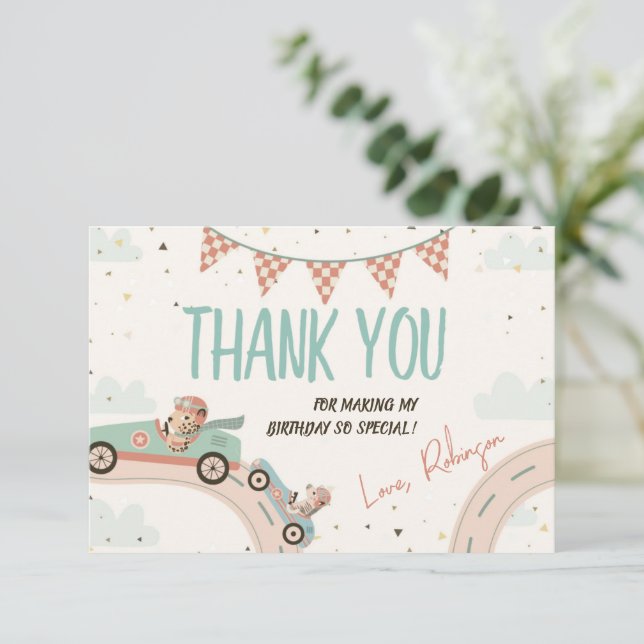 Tarjeta de agradecimiento de Race Car Two Fast Bab (Anverso de pie)