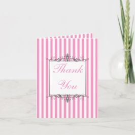 Tarjeta de agradecimiento de rayas rosadas y blanc