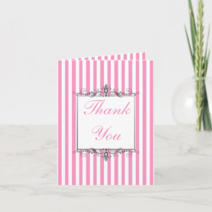 Tarjeta de agradecimiento de rayas rosadas y blanc