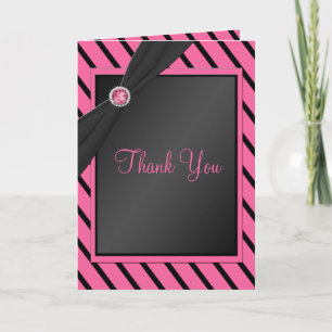 Tarjeta de agradecimiento de rayas rosadas y negra