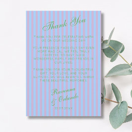 Tarjeta de agradecimiento de rayas rosadas y verde