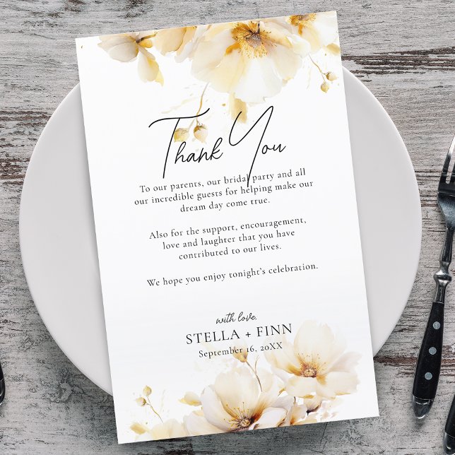Tarjeta de agradecimiento de recepción de boda con (Elegant Florals Thank You Wedding Reception Card)