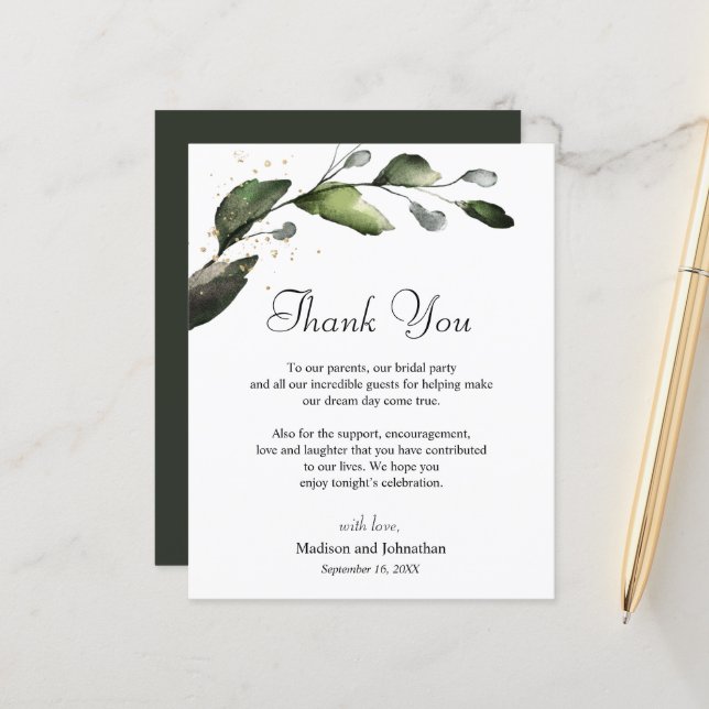 Tarjeta de agradecimiento de recepción de boda con (Anverso/Reverso In Situ)