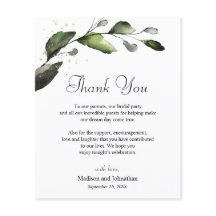 Tarjeta de agradecimiento de recepción de boda con