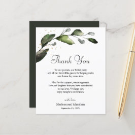 Tarjeta de agradecimiento de recepción de boda con