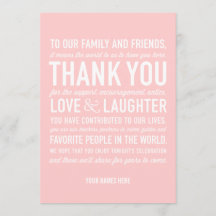 Tarjeta de agradecimiento de recepción de boda en 