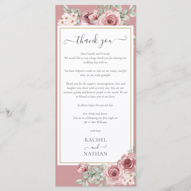 Tarjeta de agradecimiento de recepción de boda flo (Anverso)