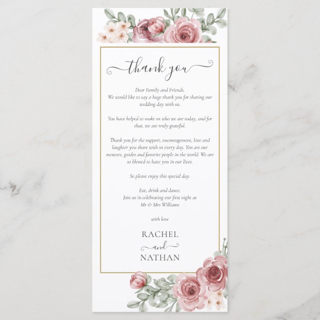 Tarjeta de agradecimiento de recepción de boda flo (Anverso)
