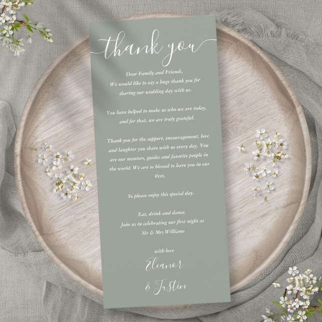 Tarjeta de agradecimiento de recepción de boda ver (Wedding Reception Thank You Sage Green Place Card)
