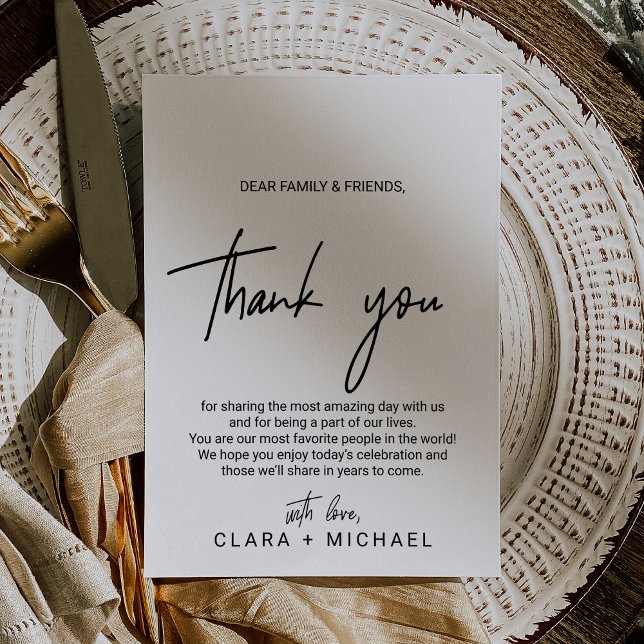 Tarjeta de agradecimiento de recepción de caligraf (Whimsical Calligraphy Reception Thank You Card)