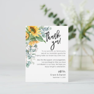 Tarjeta de agradecimiento de recepción de girasol 