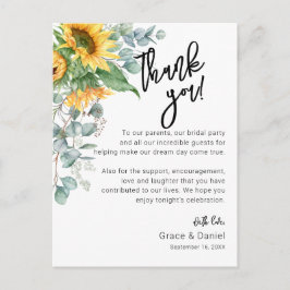 Tarjeta de agradecimiento de recepción de girasol 