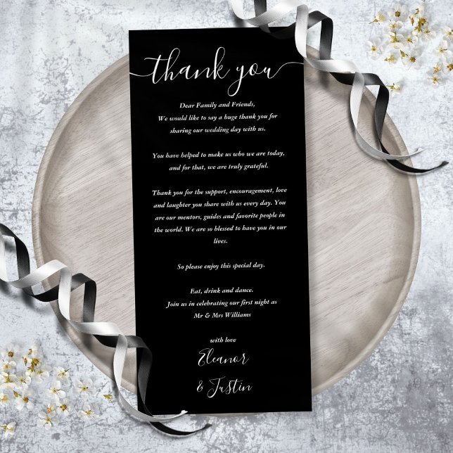 Tarjeta de agradecimiento de recepción en blanco y (Reception Thank You Black And White Place Card)