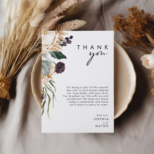 Tarjeta de agradecimiento de recepción floral blan