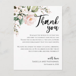 Tarjeta de agradecimiento de recepción floral rosa