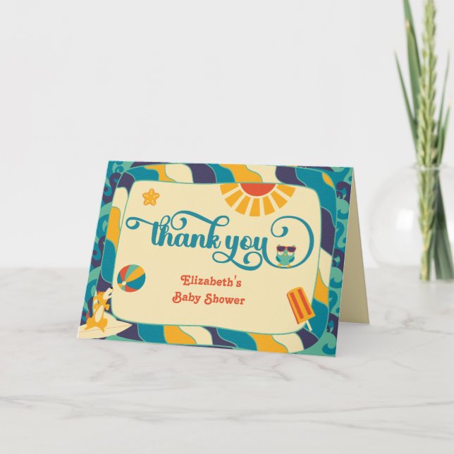 Tarjeta de agradecimiento de Retro Beach Surfing B (Anverso)