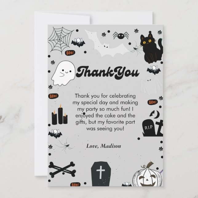 Tarjeta de agradecimiento de retro grovy Halloween (Anverso)
