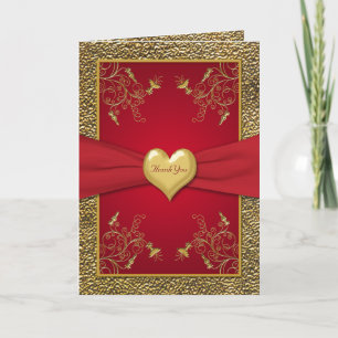 Tarjeta de agradecimiento de Rich Red and Gold Hea