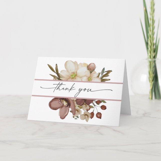 Tarjeta de agradecimiento de rosa boho acuarela y  (Anverso)