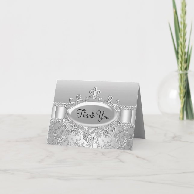 Tarjeta de agradecimiento de rosa de plata elegant (Anverso)