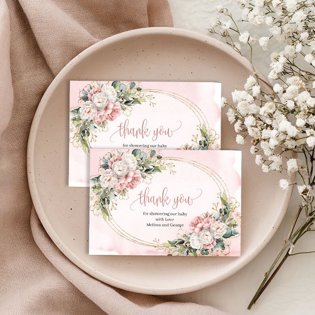 Tarjeta de agradecimiento de rosa dorado adorable  (Adorable Rose Gold Floral Greenery Thank You Card)