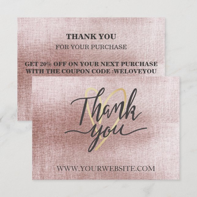 Tarjeta de agradecimiento de Rosa Gold Business (Anverso / Reverso)