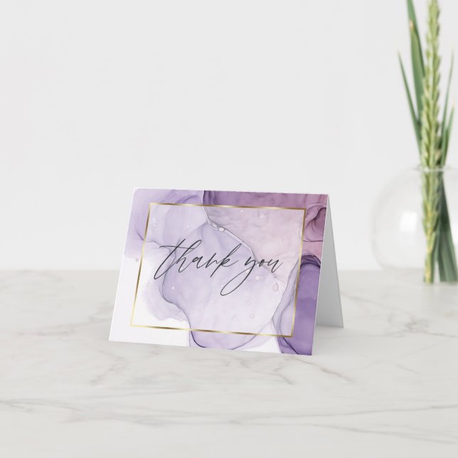Tarjeta de agradecimiento de rosa lila de tinta de (Anverso)