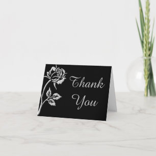 Tarjeta de agradecimiento de rosa plateada doblada
