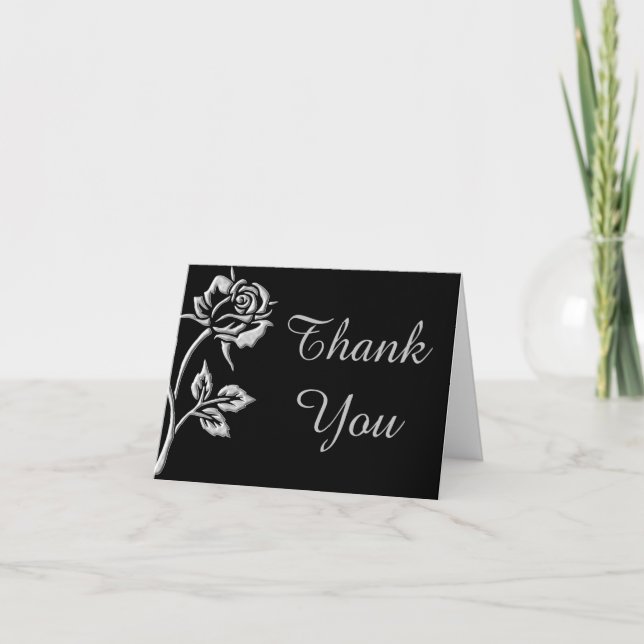 Tarjeta de agradecimiento de rosa plateada doblada (Anverso)
