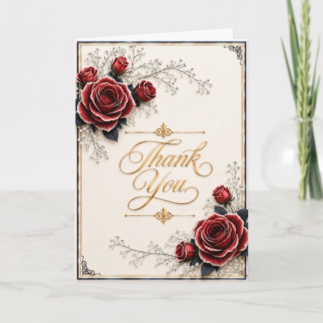 Tarjeta de agradecimiento de rosa roja elegante |  (Anverso)