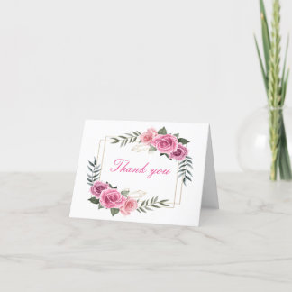Tarjeta de agradecimiento de rosa rosa geométrica