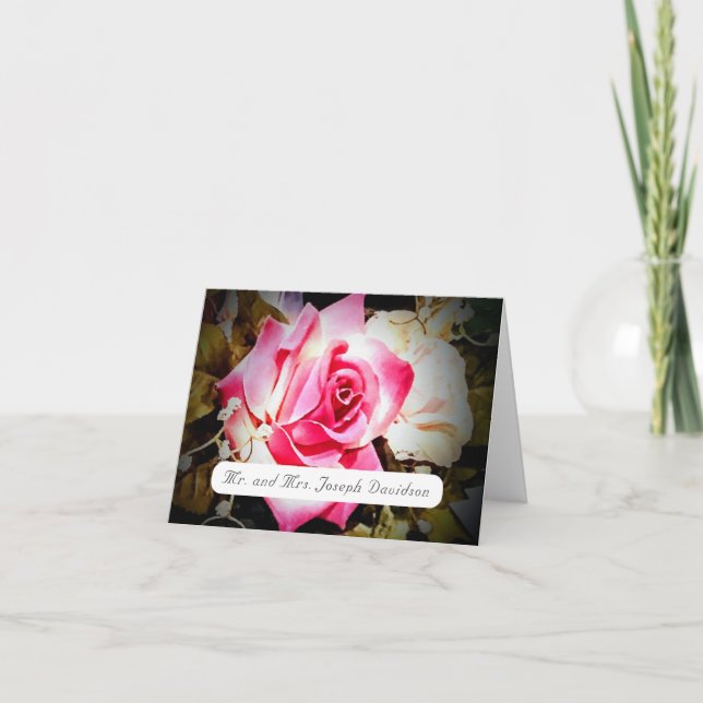 Tarjeta de agradecimiento de rosa rosa plegada en  (Anverso)