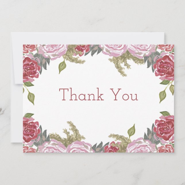 Tarjeta de agradecimiento de rosas acuarela (Anverso)