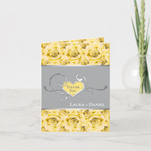 Tarjeta de agradecimiento de rosas amarillas, gris
