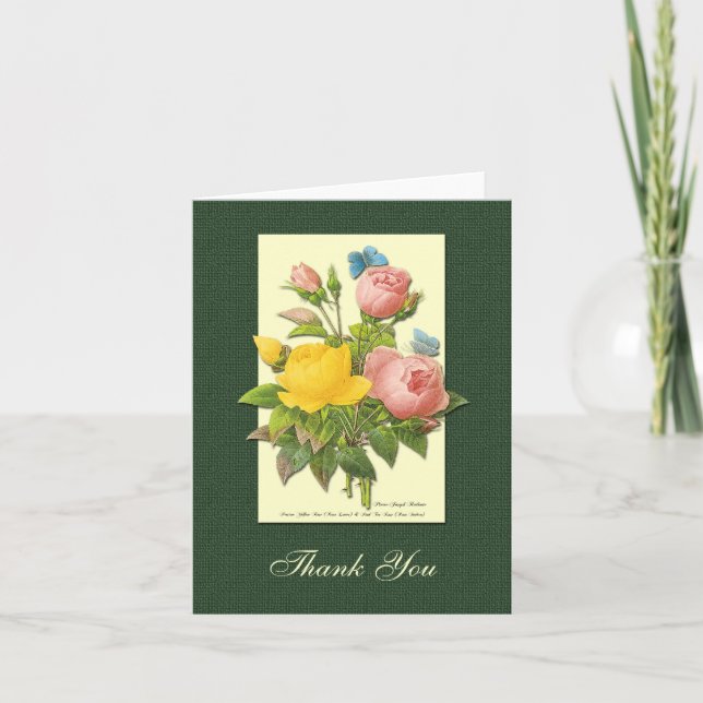 Tarjeta de agradecimiento de rosas botánicas rosa  (Anverso)