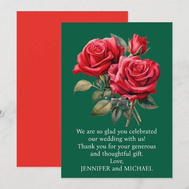 Tarjeta de agradecimiento de rosas rojas (Anverso / Reverso)
