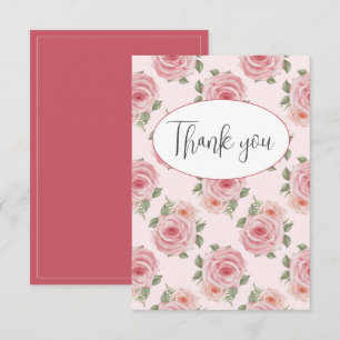 Tarjeta de agradecimiento de rosas rosadas planas