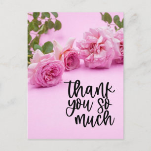 Tarjeta de agradecimiento de rosas rosadas sobre f