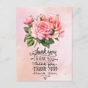 Tarjeta de agradecimiento de rosas rosadas sobre f