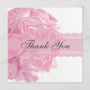 Tarjeta de agradecimiento de rosas rosadas y encaj
