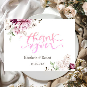 Tarjeta de agradecimiento de rosas violetas acuare