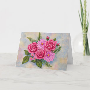 Tarjeta de agradecimiento de rosas y dalias